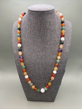 Vibrant Hand-Knotted Multi-Gemstone 22" Necklace
